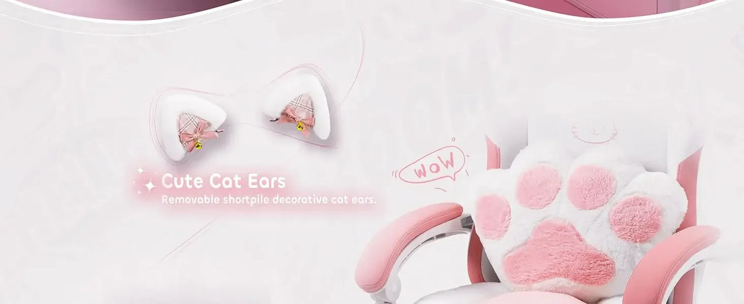 Cat Ears Paw Lumbar and Cushion Computer Chair