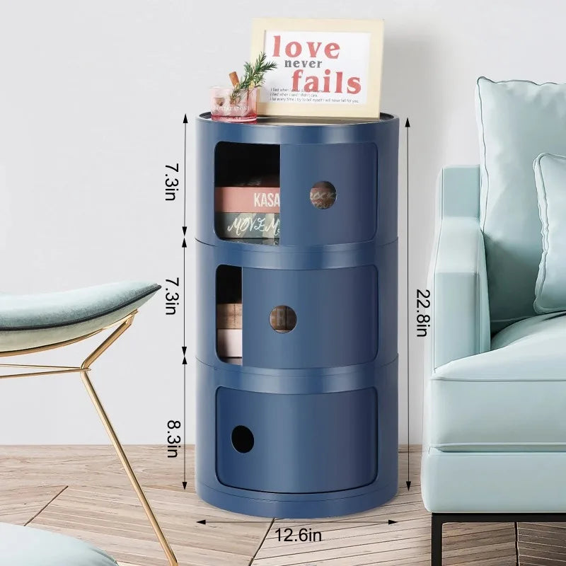 Round Bedside Nightstand Storage Unit