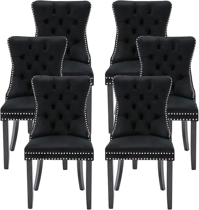 Leather Upholstered Dining Chair with Nailhead Trim and Solid Wood Legs