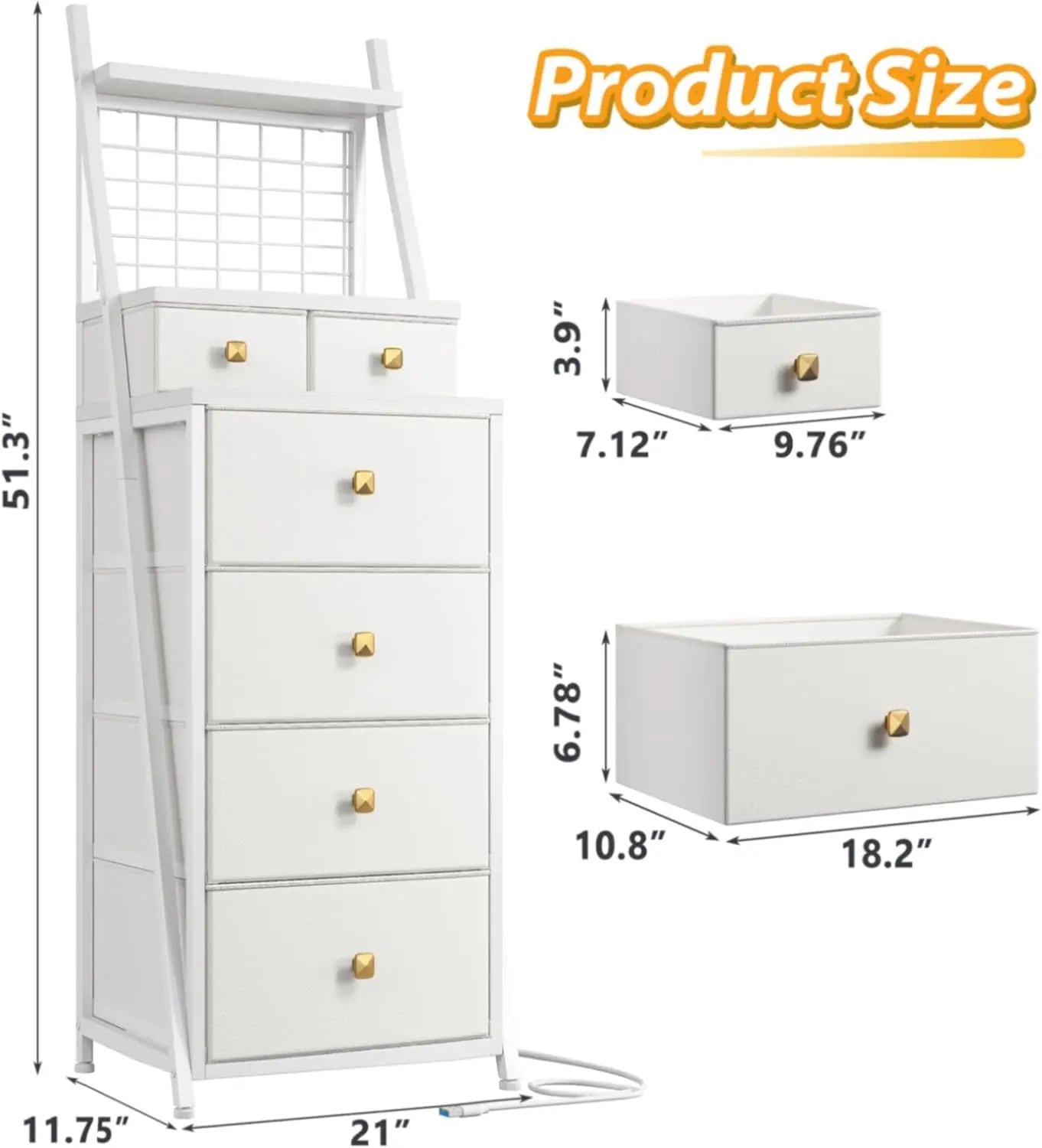 Vertical Dresser for Bedroom with LED Lights