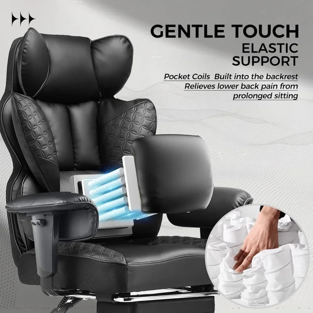 Big and Tall Office Chair with Deluxe Embossing Designed Leather and Foot Rest