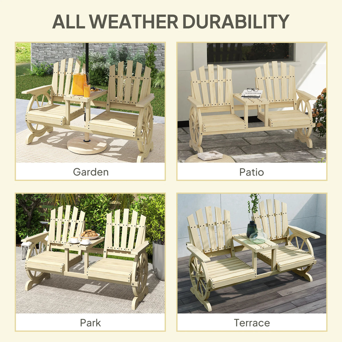 Wooden Garden Bench with Table