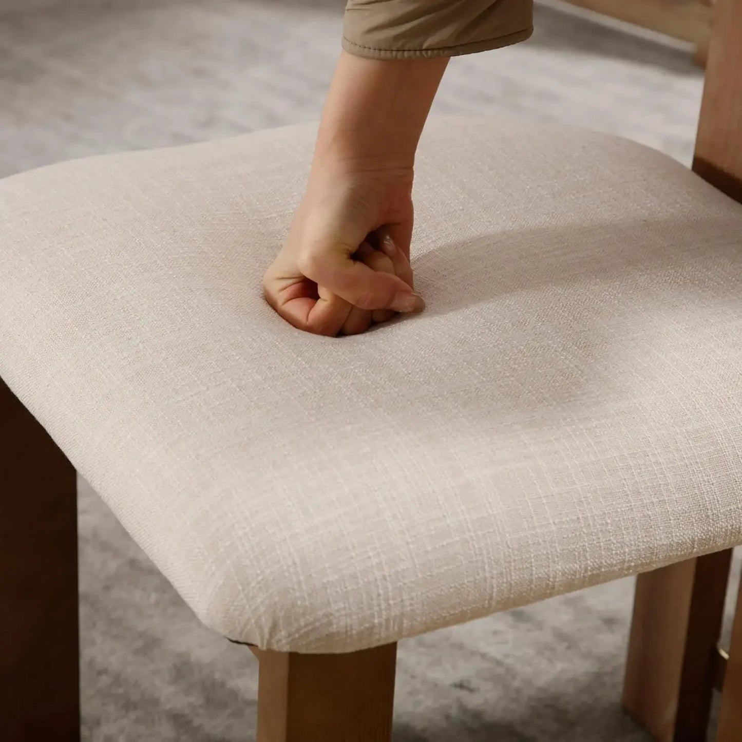 Armless Upholstered Accent Linen Dining Chairs Set with Natural Hardwood Legs