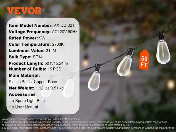 Patio String Lights Waterproof
