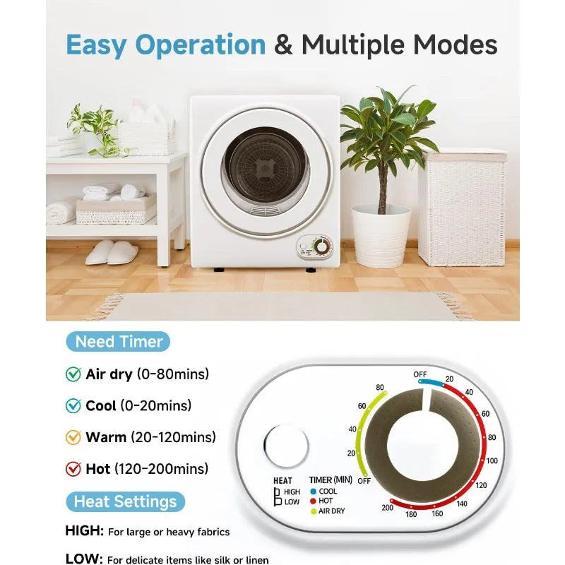 Compact Clothes Dryer with 4 Automatic Drying Modes