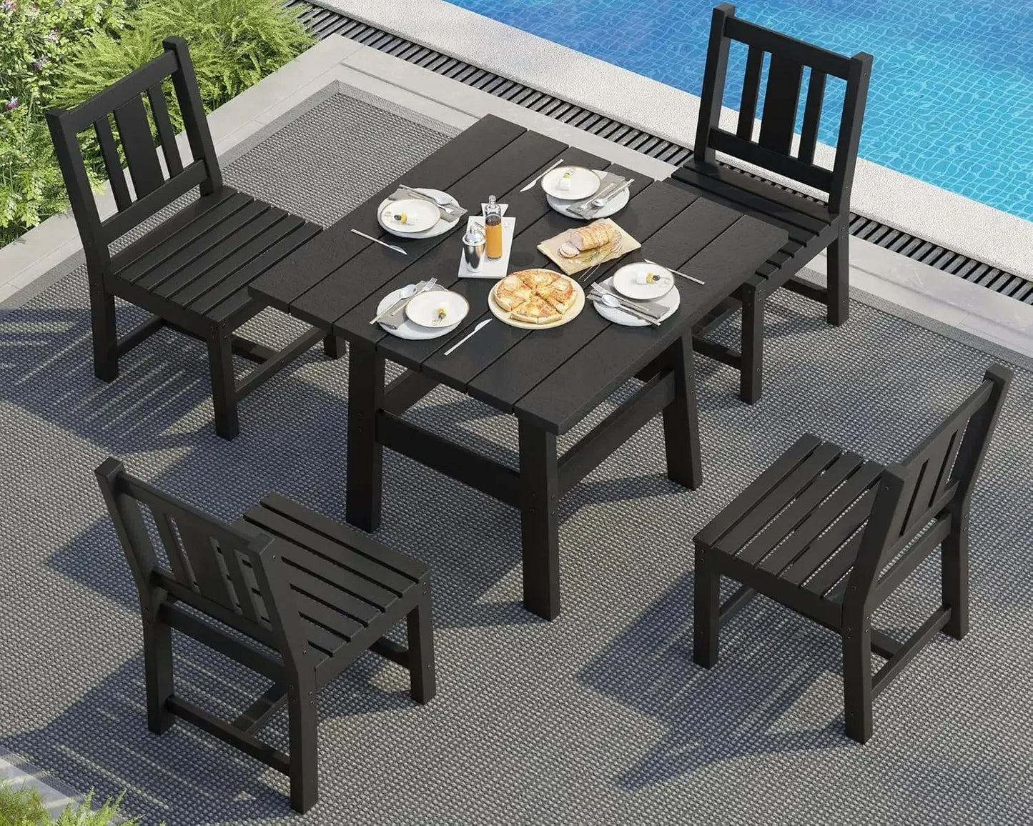 Outdoor Dining Table Set with Umbrella Hole