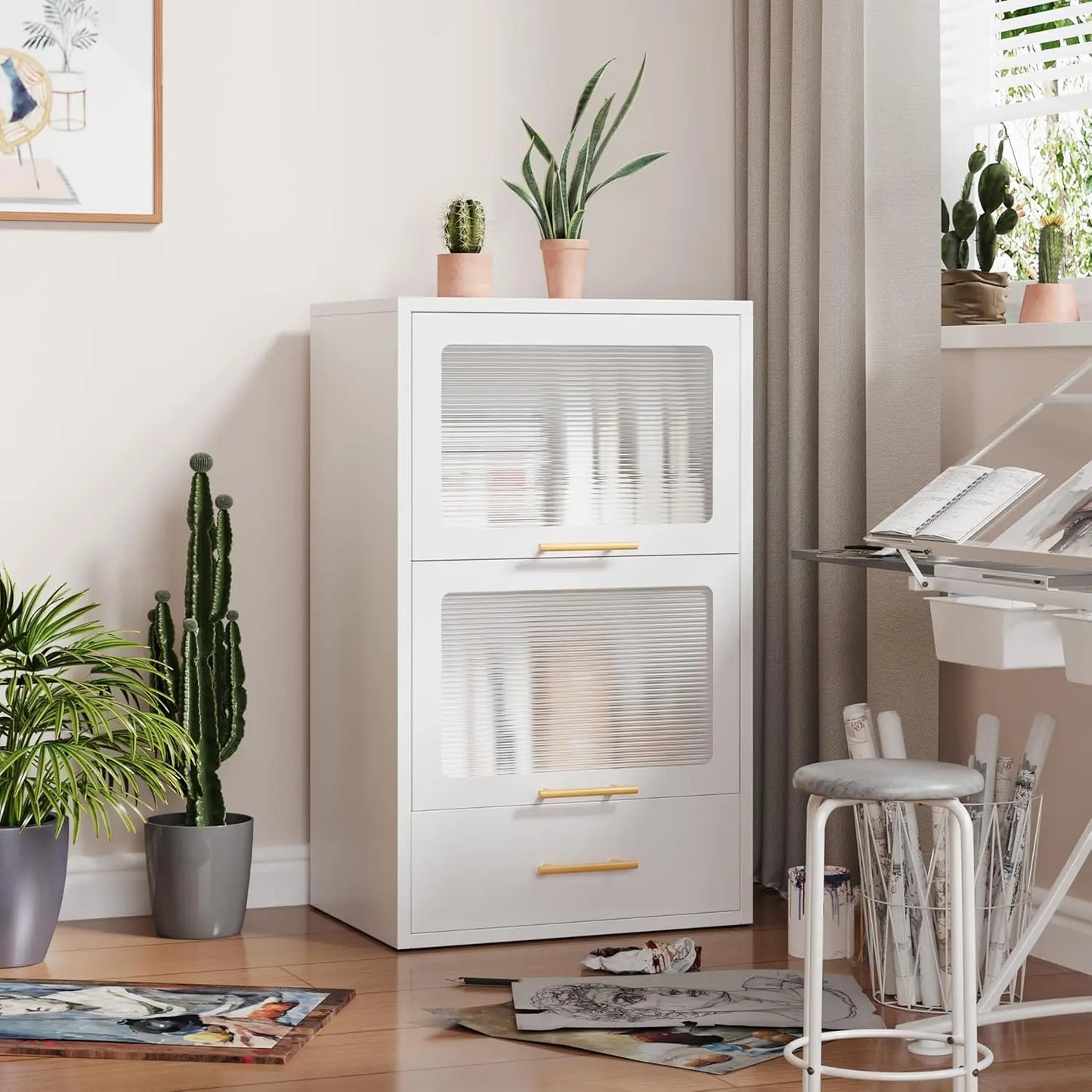 Living Room Metal Side Table with Drawer