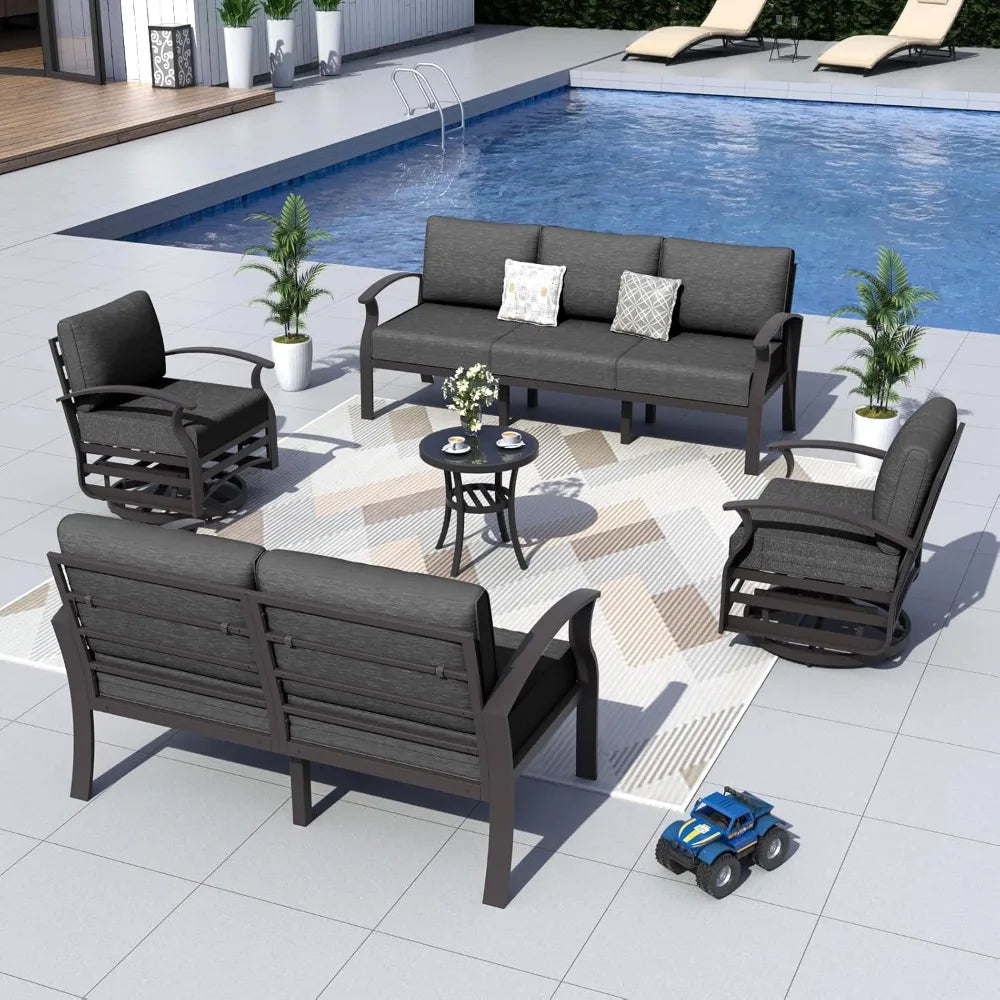 Aluminum Patio Furniture Set with 2 Swivel Chairs