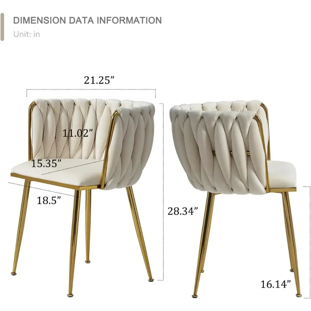 Dining Room Woven Velvet Upholstered Chairs with Golden Metal Legs