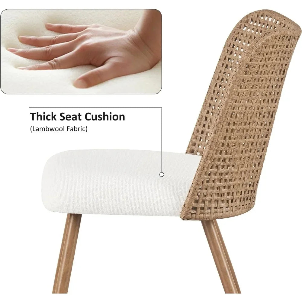 Boucle Upholstered Rattan Dining Chairs with PE Cane Back
