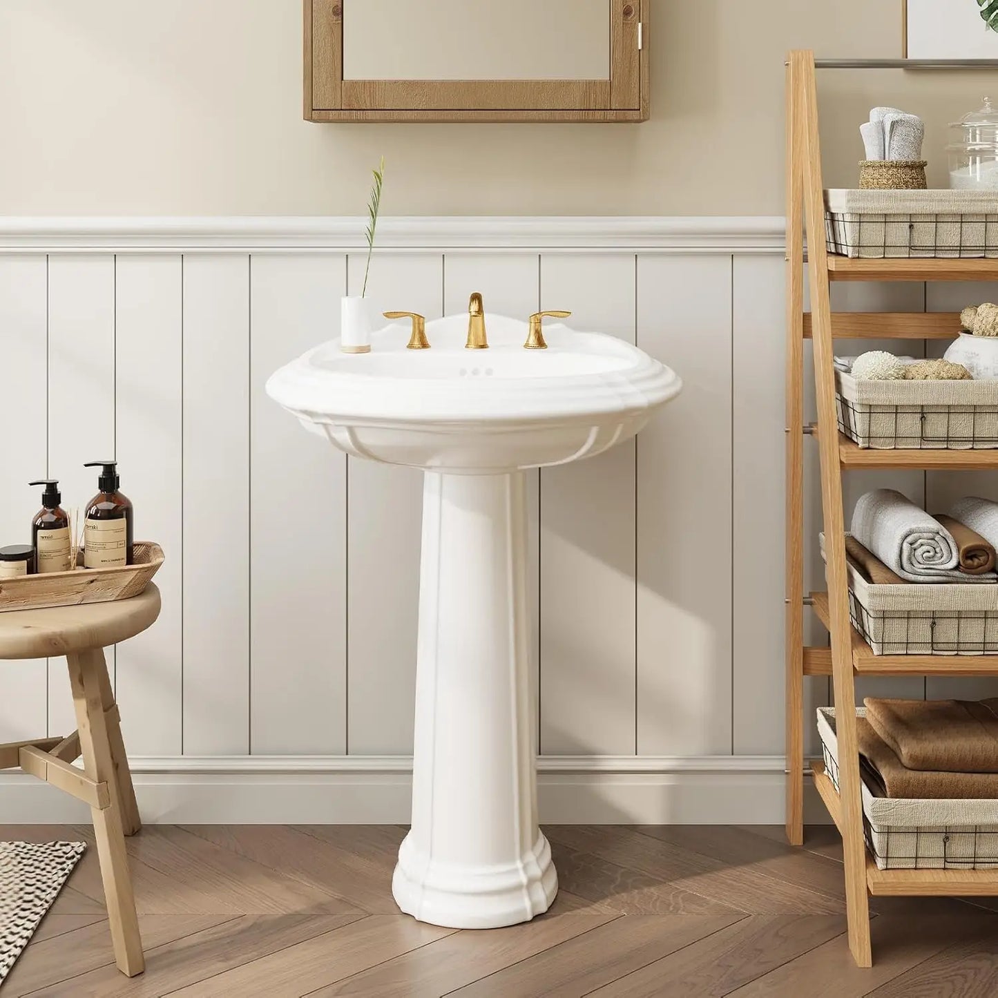 Freestanding White Ceramic Pedestal Sink