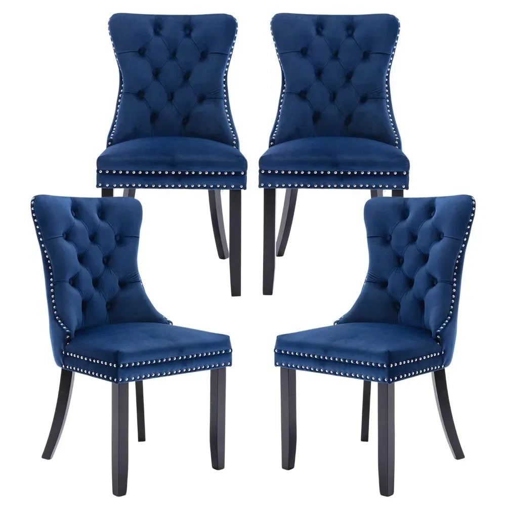 Upholstered Velvet Dining Chairs Set with Ring Pull Trim and Button Back