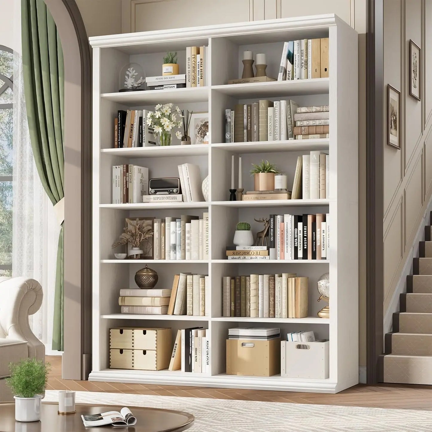 Extra Large Wooden Bookcase with Double Storage