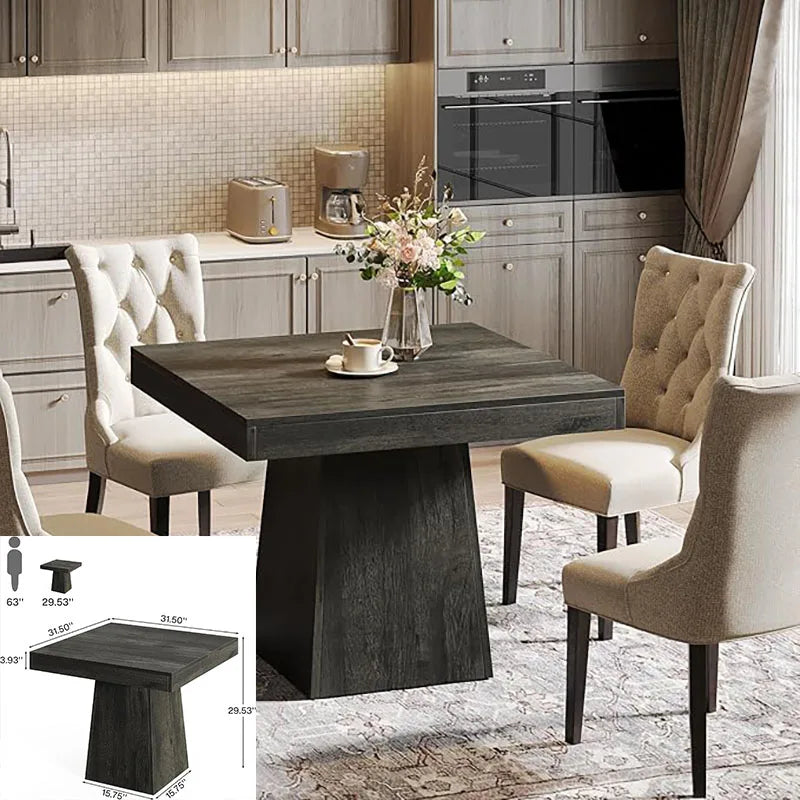 Black Dining Table with Tapered Wood Legs and Tabletop