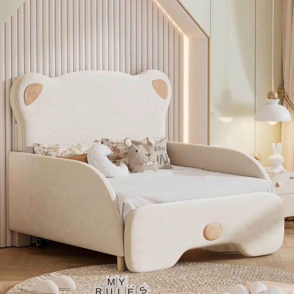 Bear Shaped Headboard Bed Frame Twin XL Size Upholstered Sofa Bed