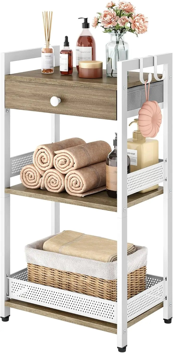 3-Tier Bathroom Floor Storage Shelf with Drawer