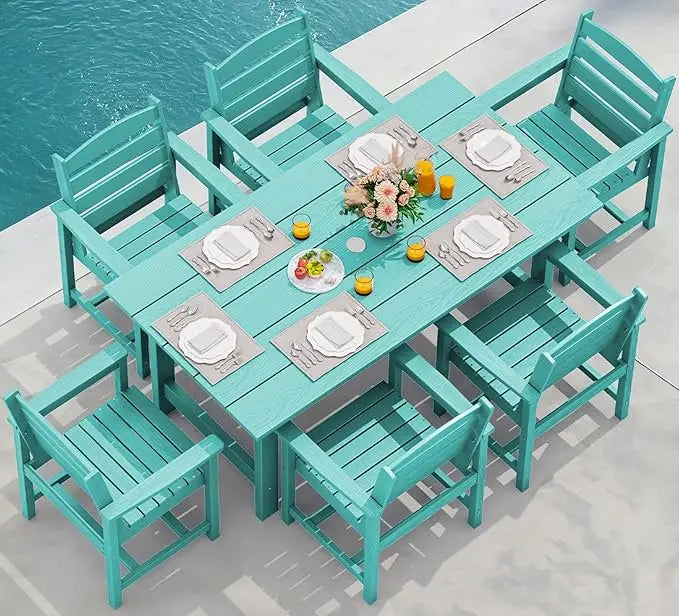 Outdoor Dining Table Set for 7-Piece with Umbrella Hole Cut-Out