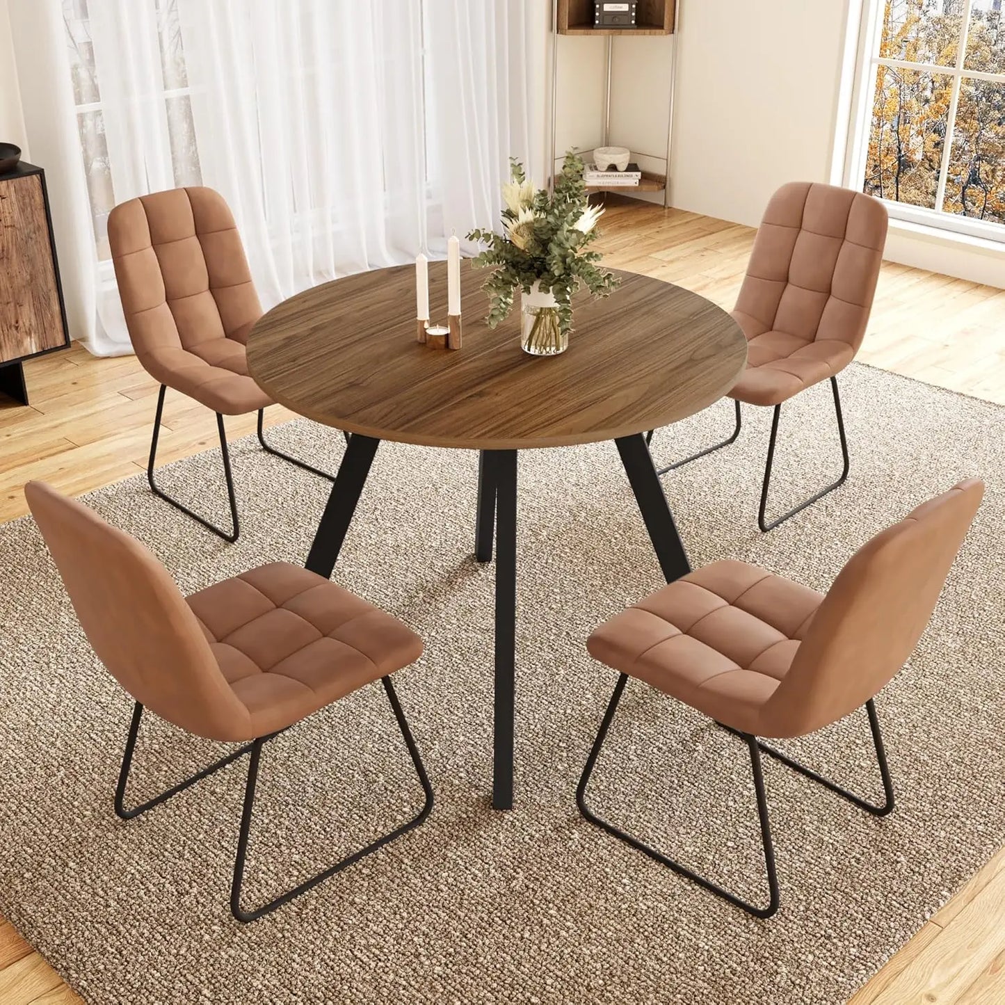 Mid Century Modern Round Dining Table and Chairs for Apartment/Condo