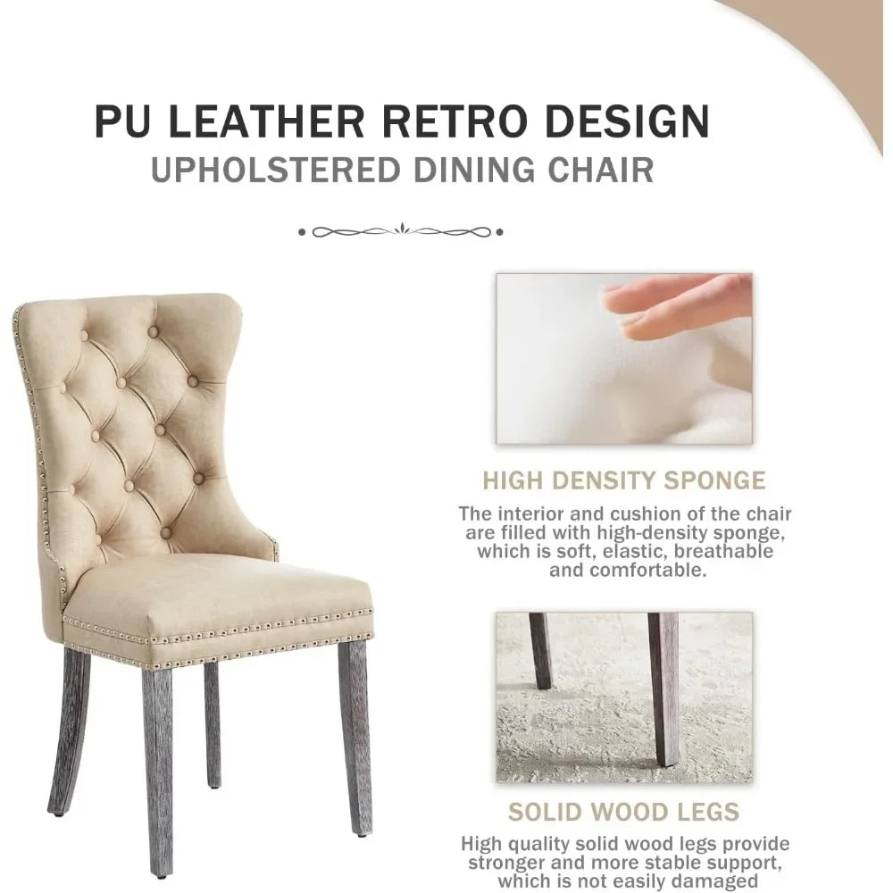 Leather Upholstered Dining Chair with Nailhead Trim and Solid Wood Legs