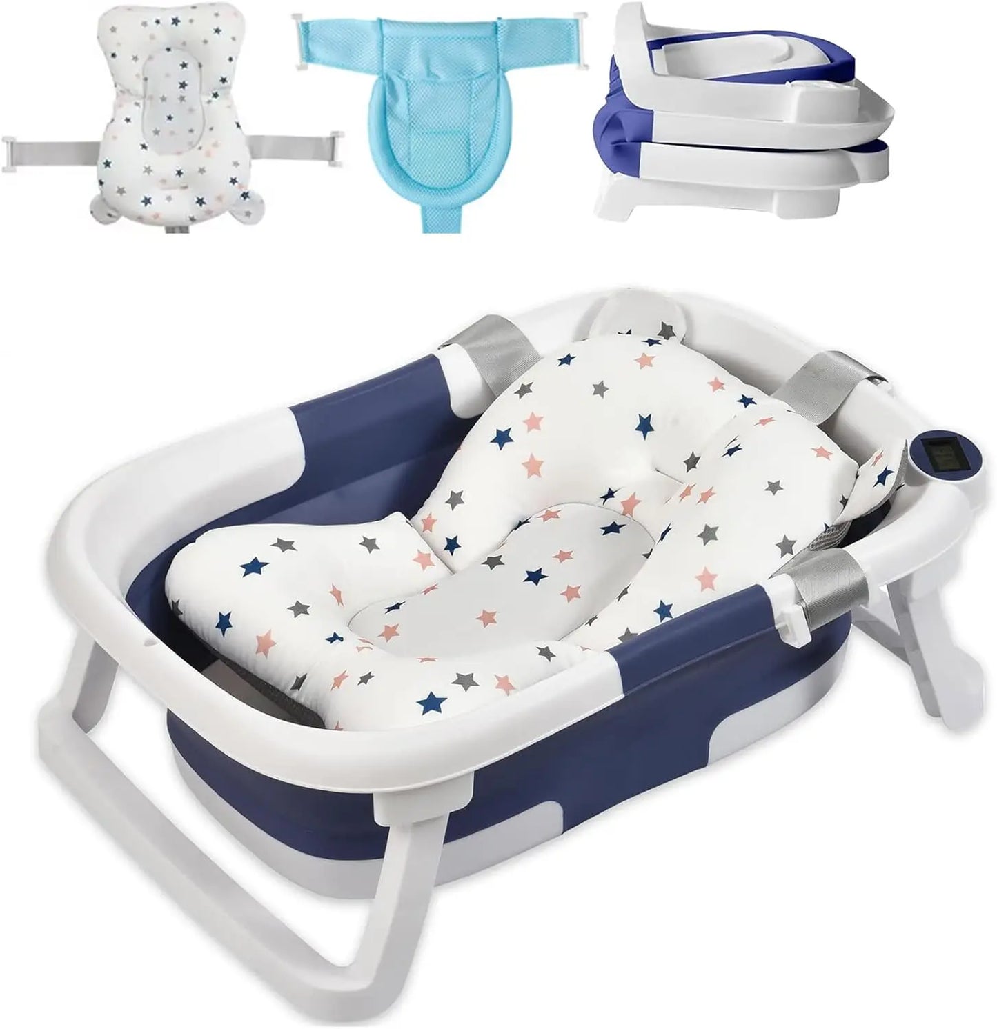 Baby Bathtub Foldable Baby Bathtub with Thermometer and Floating Cushion