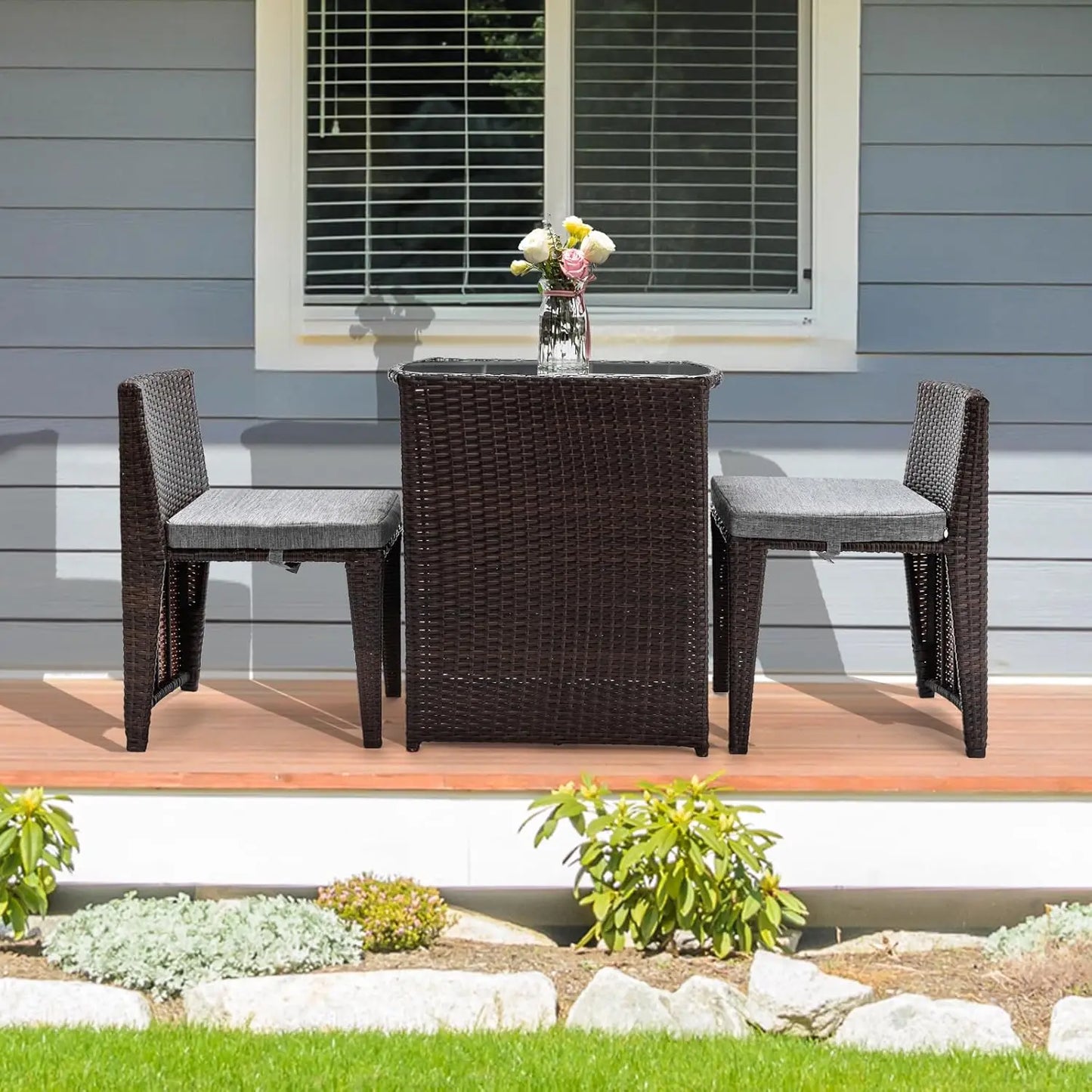 Outdoor Patio Bistro Set with Glass Top Table