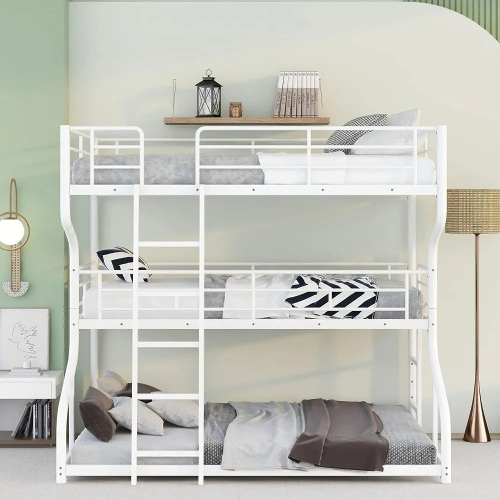 Full XL Over Twin XL Over Queen Metal Bunk Bed with Guardrails