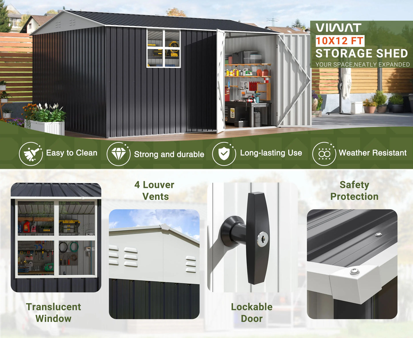 Outdoor Metal Storage Shed with Windows