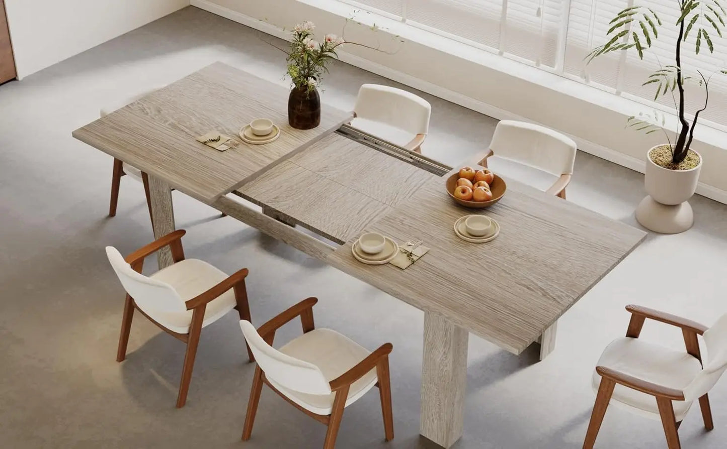 Rectangular Wooden Expandable Dining Table
