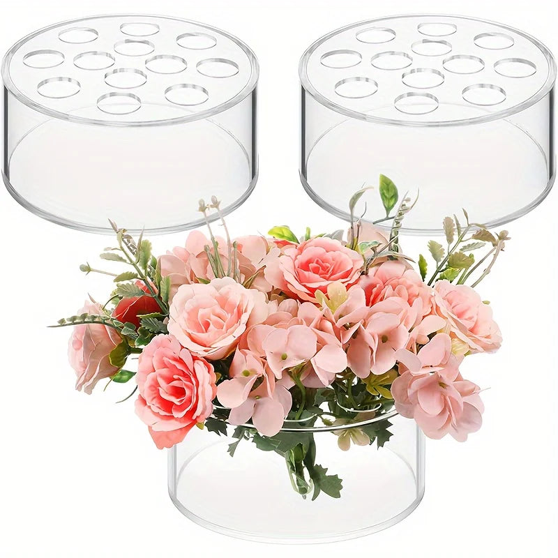Flower Decor Circular Acrylic Vase with Holes