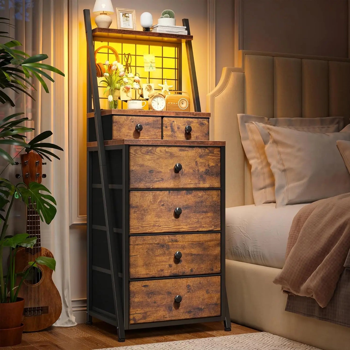 Vertical Dresser for Bedroom with LED Lights