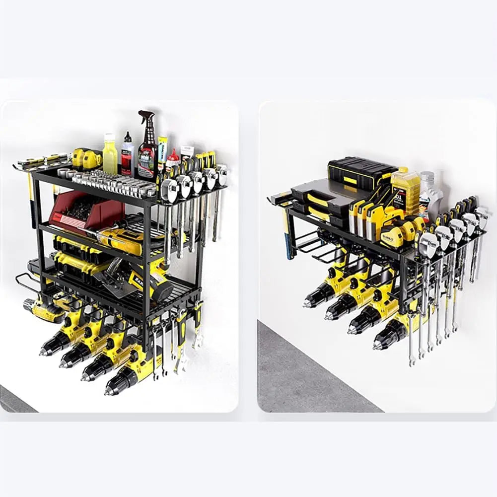 Tools Storage Rack Wall Mounted With Hooks Heavy-Duty Drill Holder