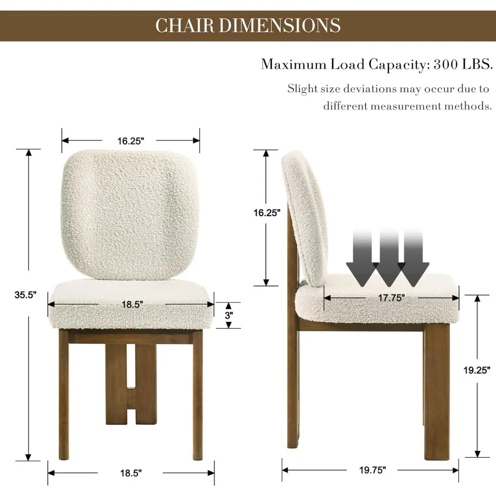 Modern Boucle Dining Chairs Set of 2 with Ergonomic Curved Back/Walnut Wood Legs