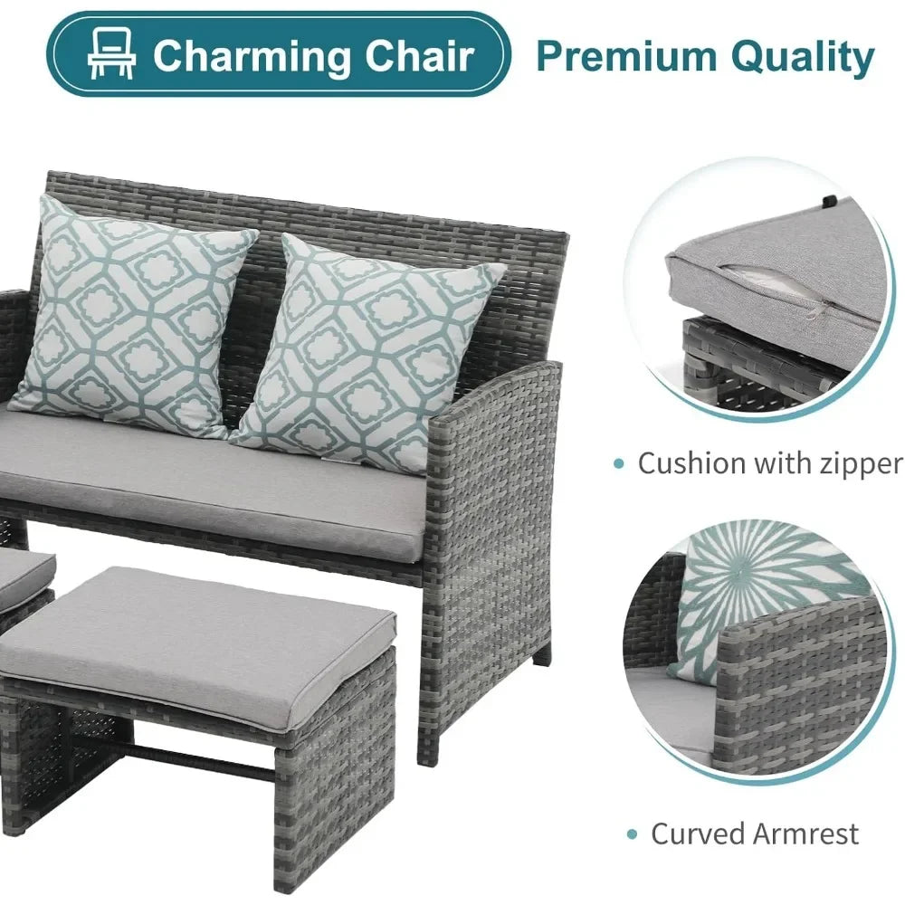 Patio Furniture Set with Ottomans