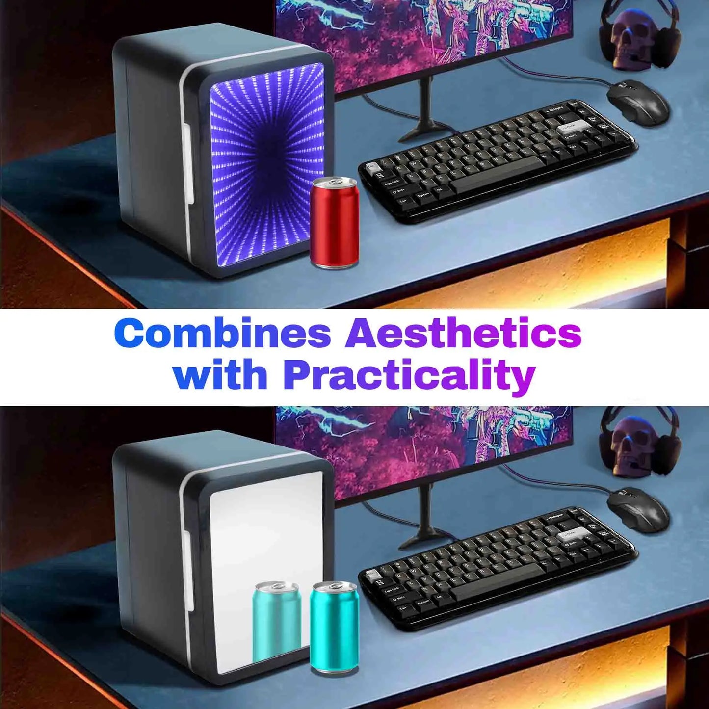 iceBlue 13 Display Mode Dimmable LED Light Mirror Mini Fridge