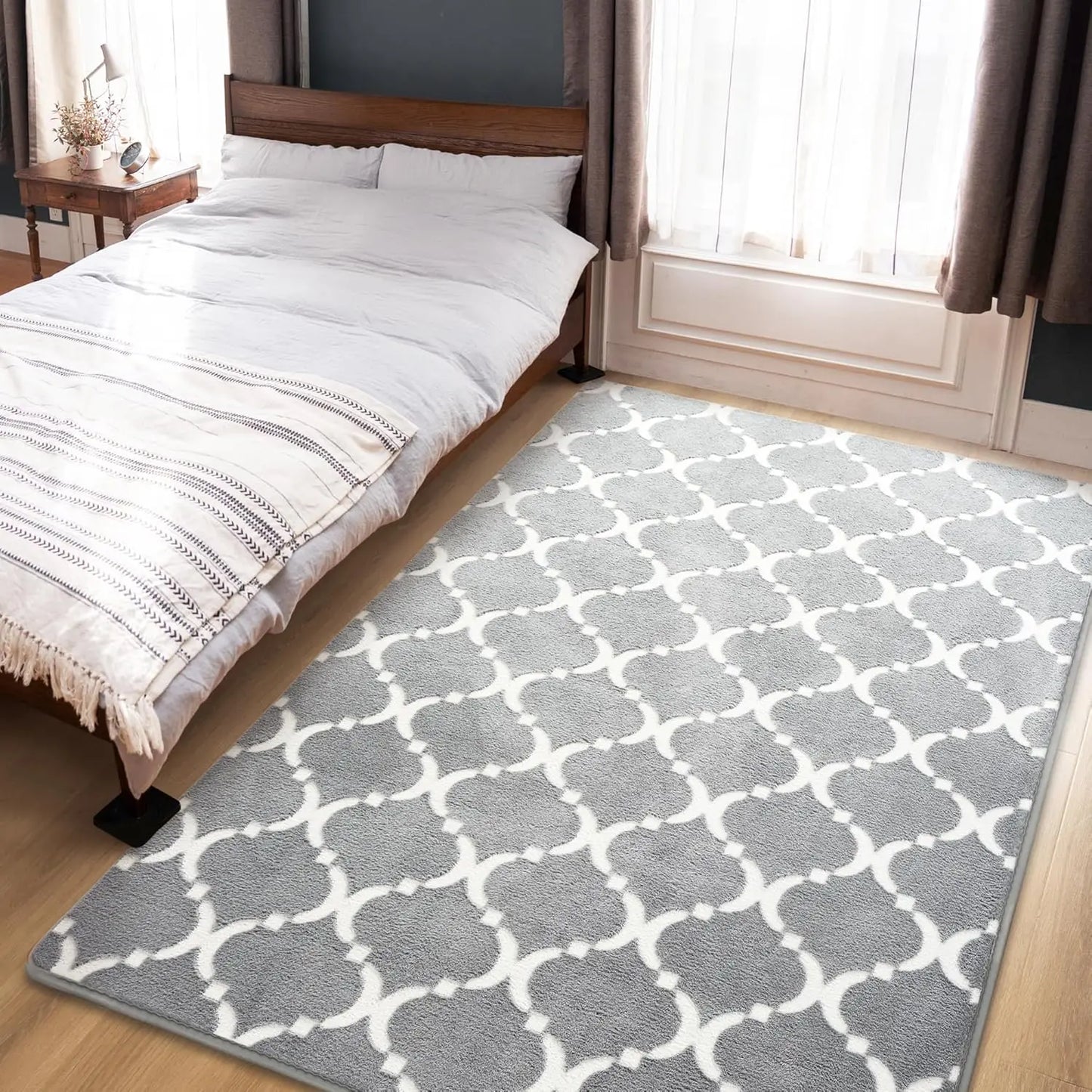 Large Plush Geometric Shag Rug Memory Foam
