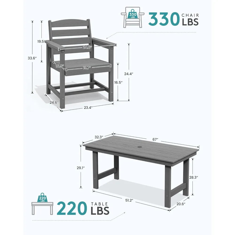 Outdoor Dining Table Set for 7-Piece with Umbrella Hole Cut-Out