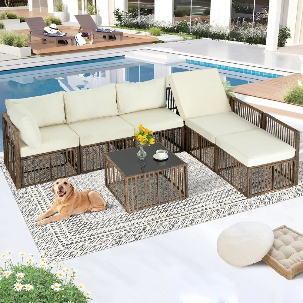 Outdoor Patio Furniture Set with Adjustable Backrest Sofa