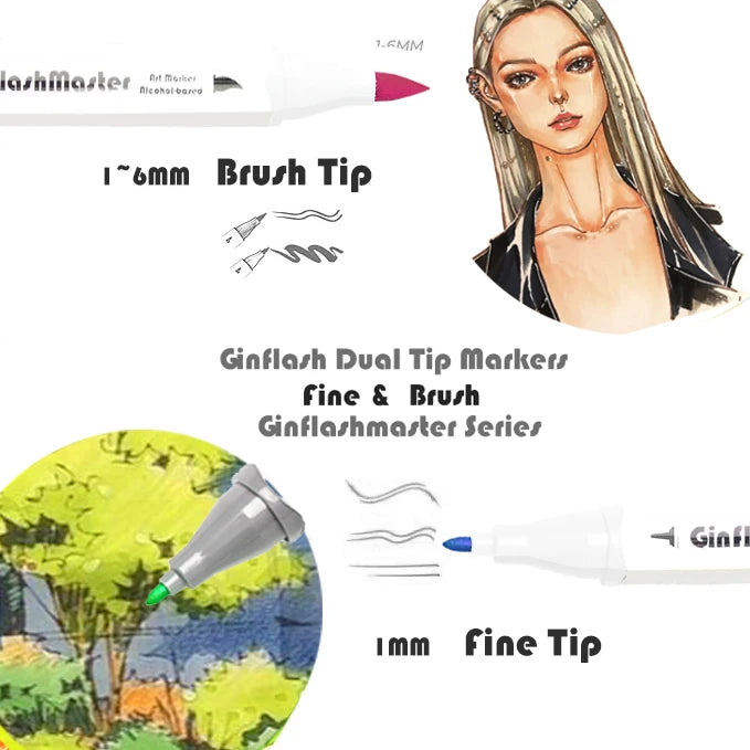 Ginflash Brush & Fine Comic Art Markers