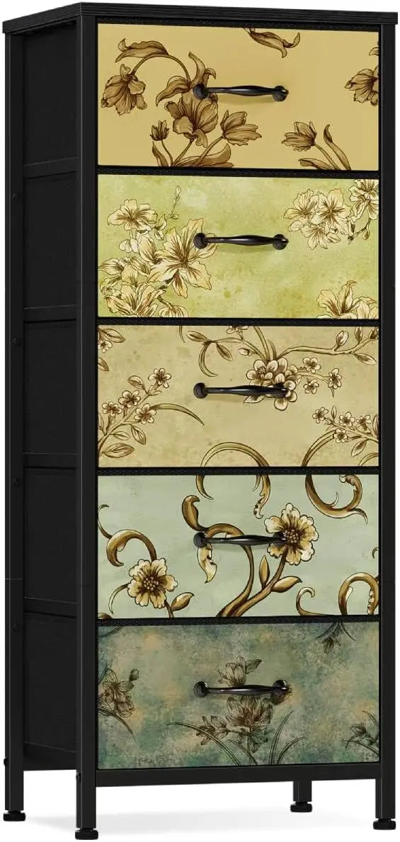 Tall Skinny Storage Tower with 5 Fabric Drawers for Bedroom