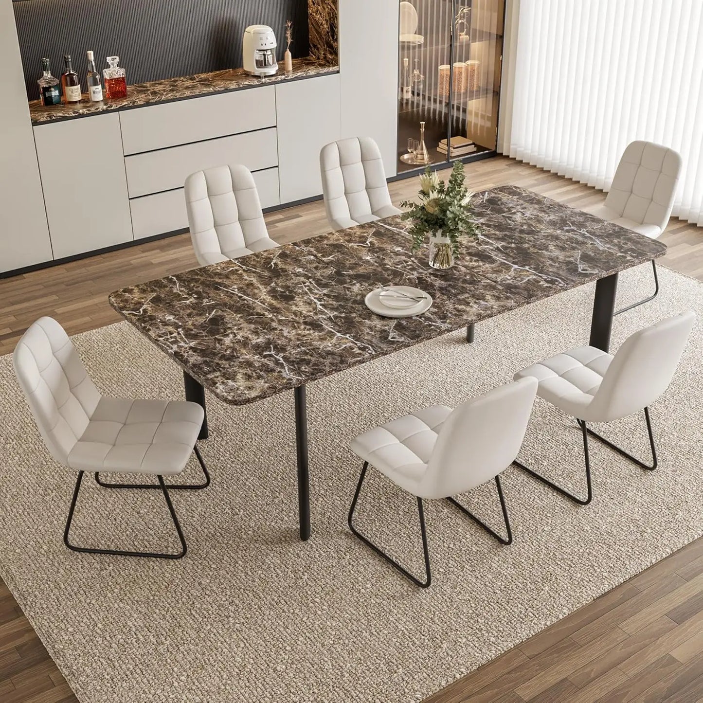 Extendable Dining Table with Upholstered Chairs