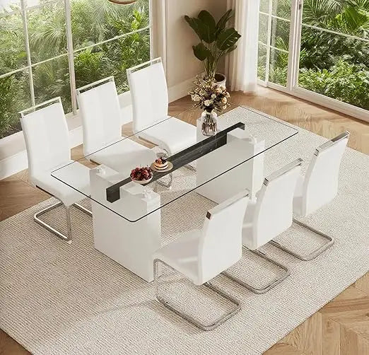 Dining Table Set with Tempered Glass Top