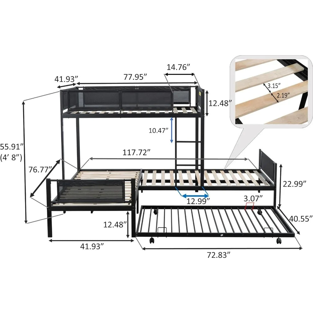 Sturdy Metal Quad Bunk Beds w/Safety Textilene Guard