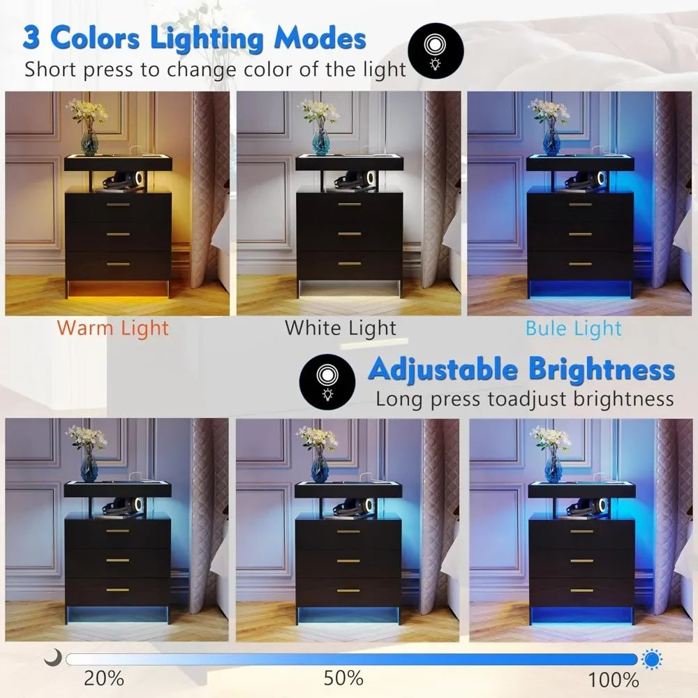 Bedside nightstands with wireless charging & Open Compartments