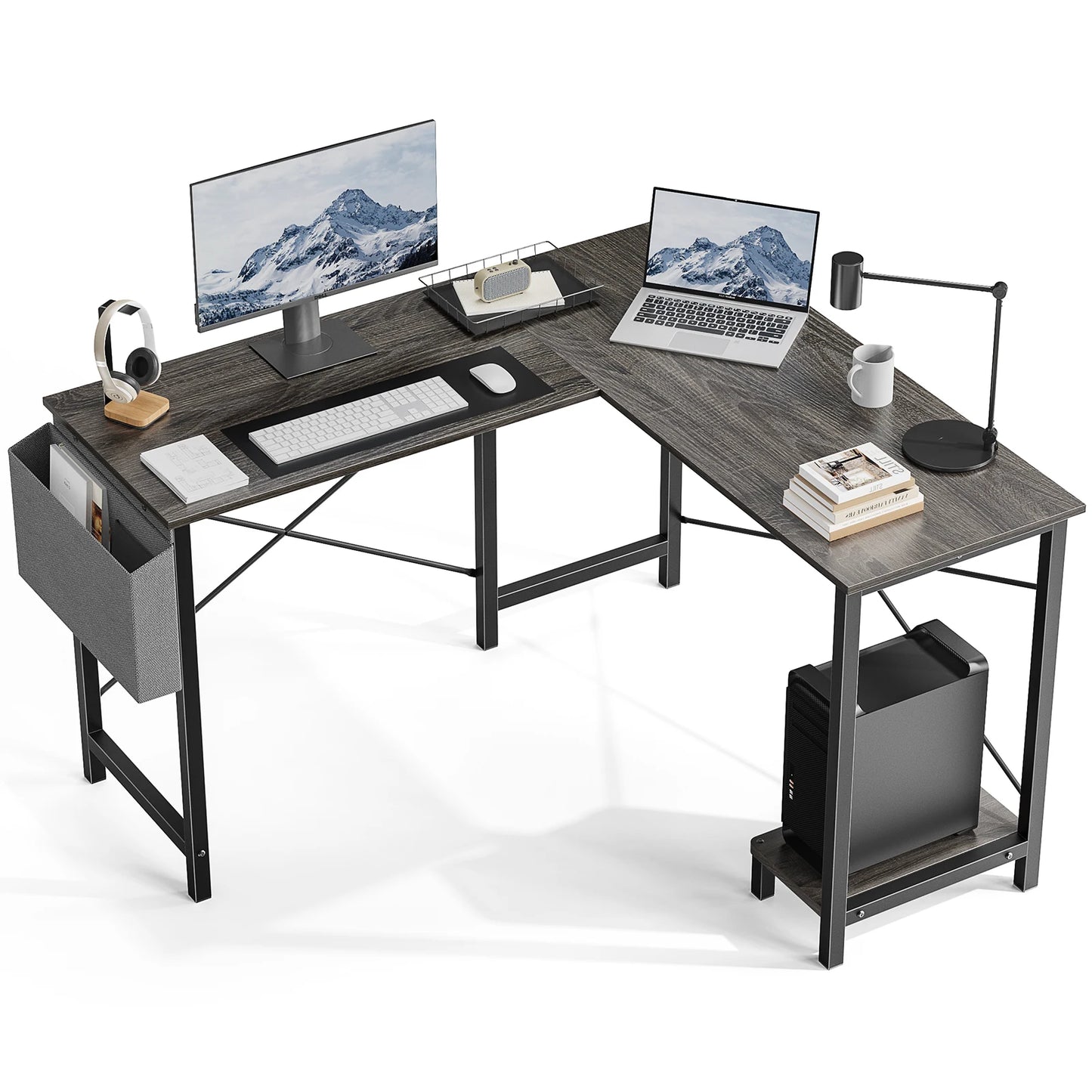 Corner Office Wooden Computer Desk with CPU Storage Shelf