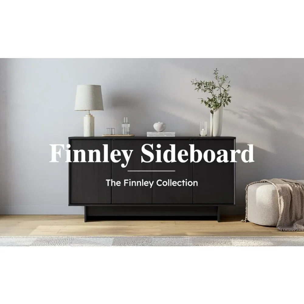 Wide Wood Sideboard Cabinet with Adjustable Shelves and 4 Doors