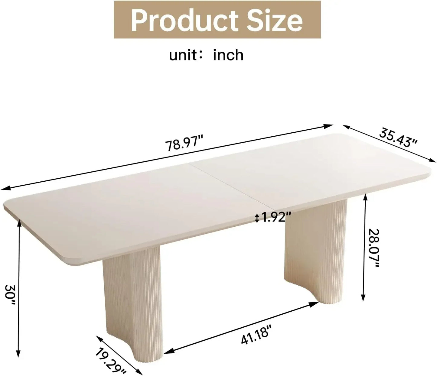 Large Modern Rectangular Dining Table with Cream White Wavy Table Legs