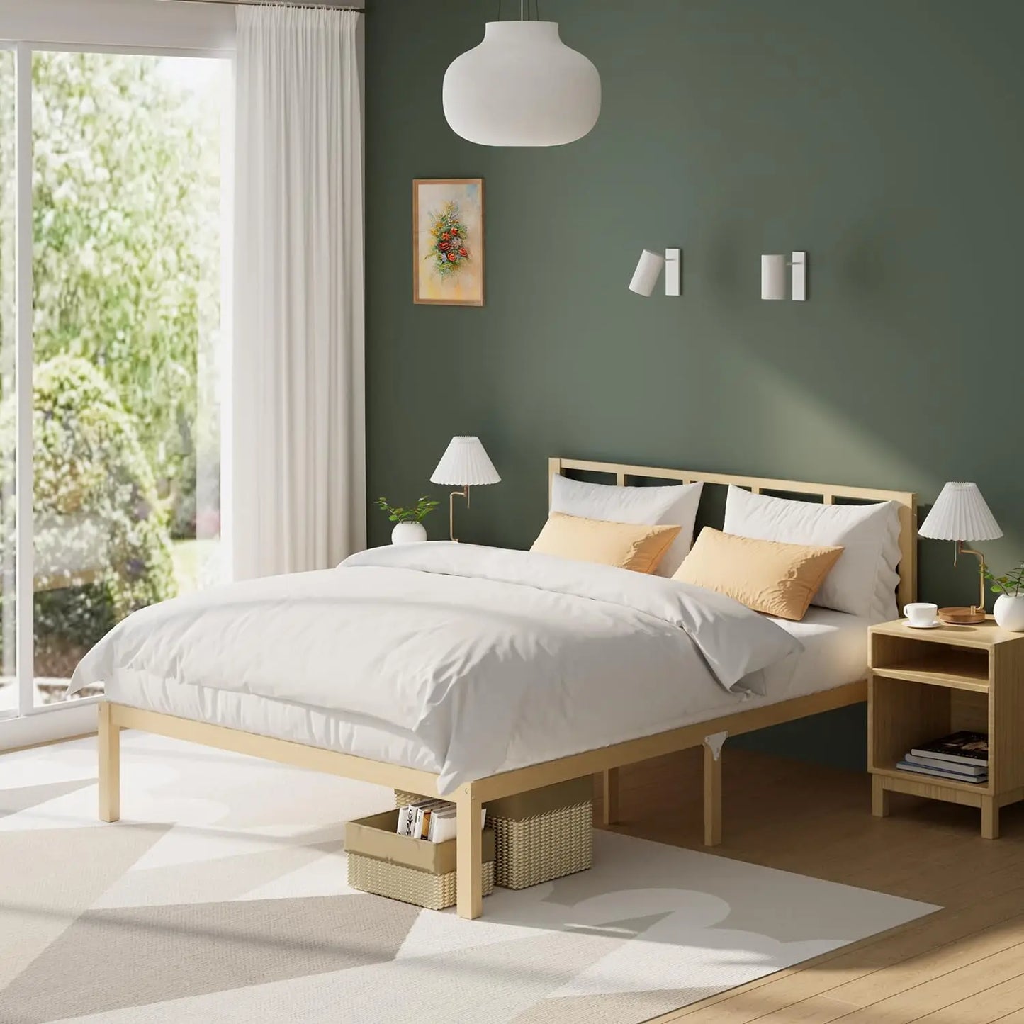 Bamboo Bed Frame Solid Stable With Non-Slip Slats Support