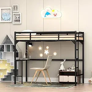 Twin XL Loft Bed with Stairs and L-shaped Desk