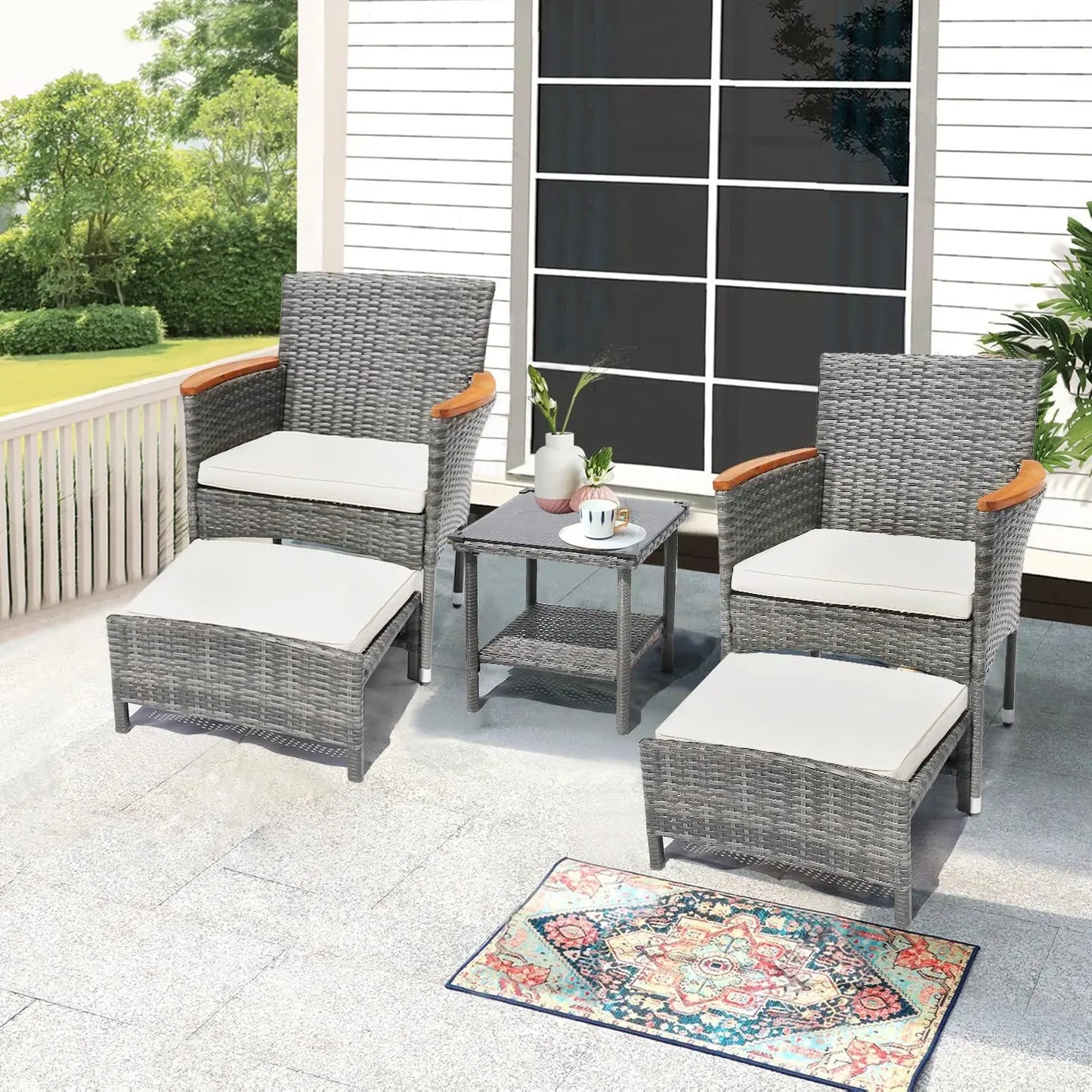 Outdoor Patio Furniture Set with Table & Ottoman