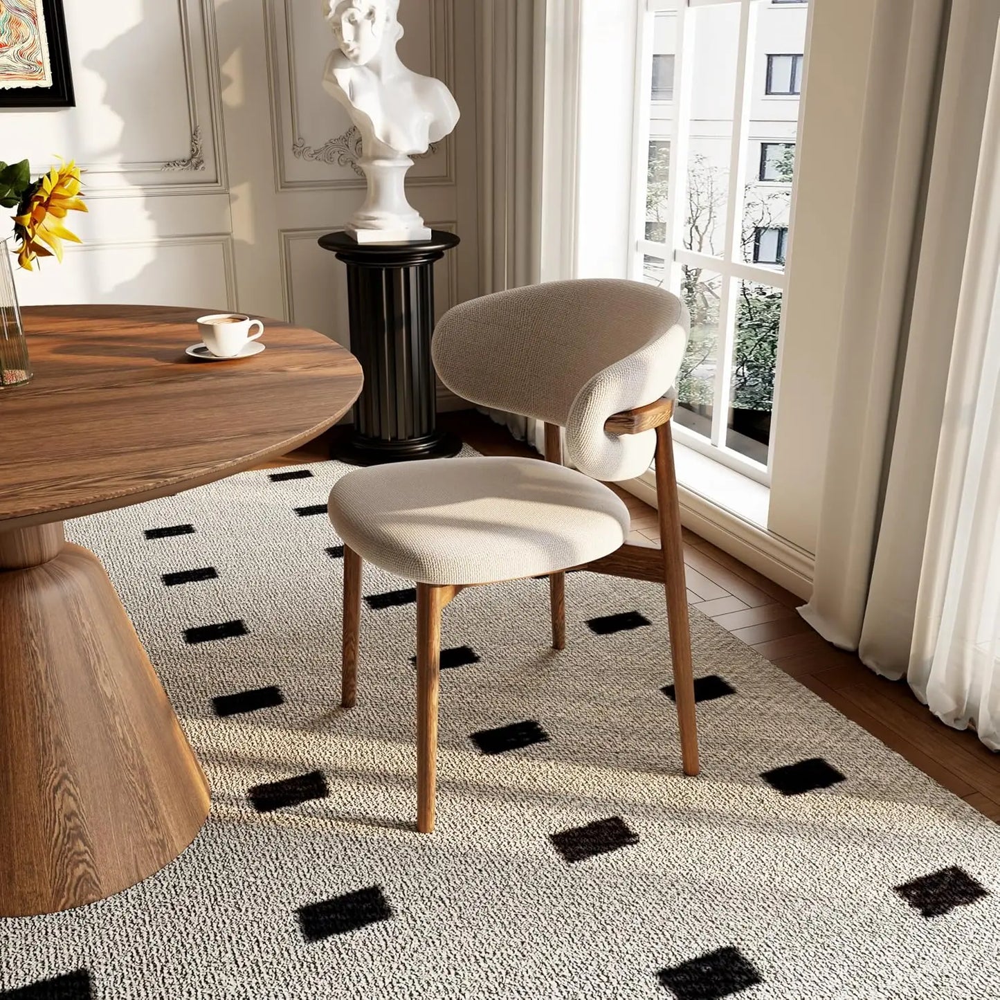 Modern Upholstered Solid Wood Dining Chairs with Curved Backrest